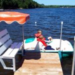 Peddleboat and Dock Bench Seats with Umbrellas